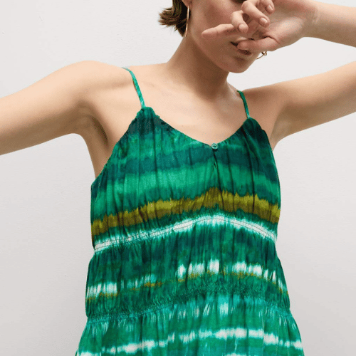 Womens Linen Swing Midaxi Dress in Antique Green - M&S